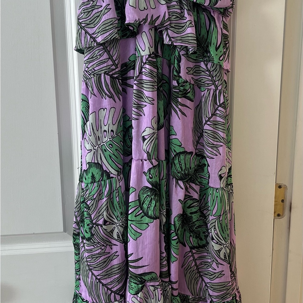 NSR Purple and Green Leaf Pattern Dress